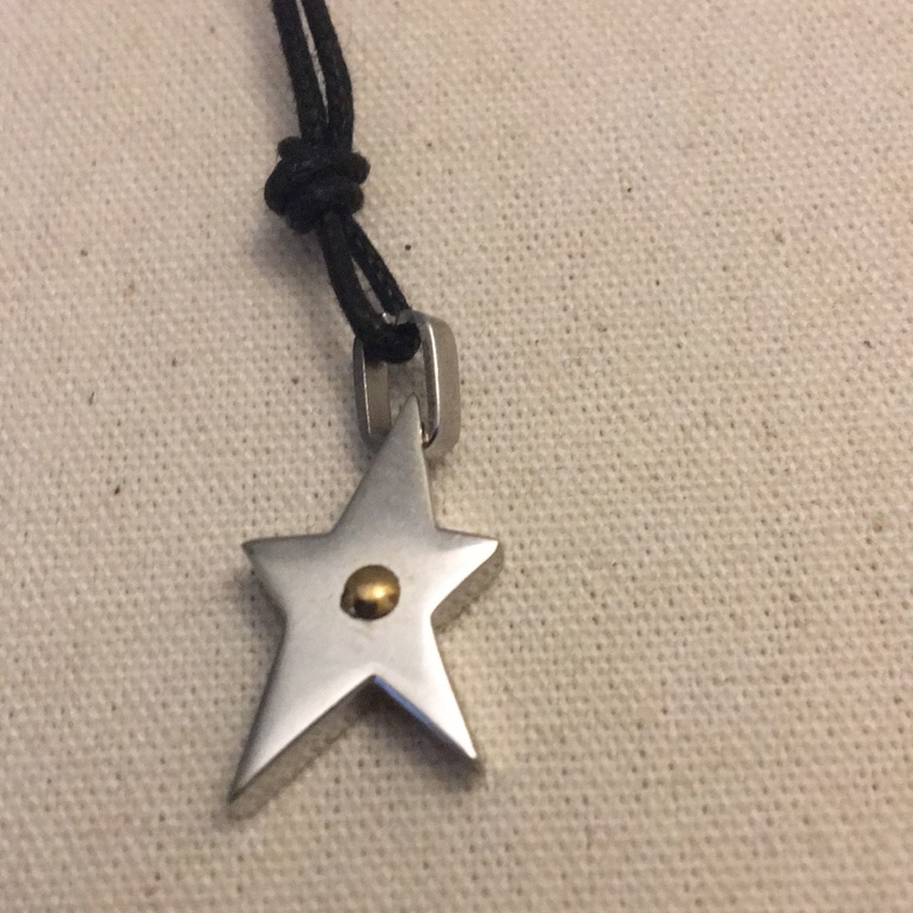 Star Pendant on Black Cord Necklace